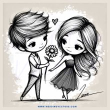 a boy and girl with a flower