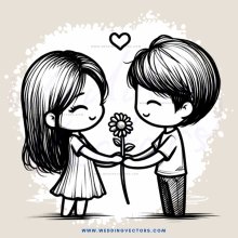 a boy and girl holding flowers