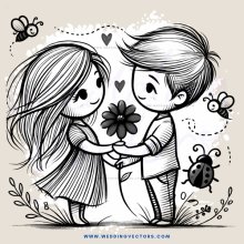 a boy and girl holding flowers