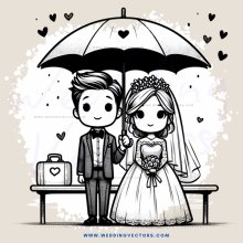a bride and groom under an umbrella
