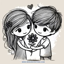two people hugging with flowers and hearts