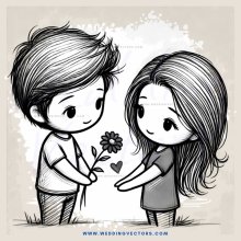 two people, boy and girl, holding flowers