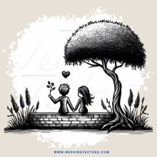 a couple under a tree with hearts