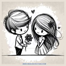 a boy and girl holding flowers