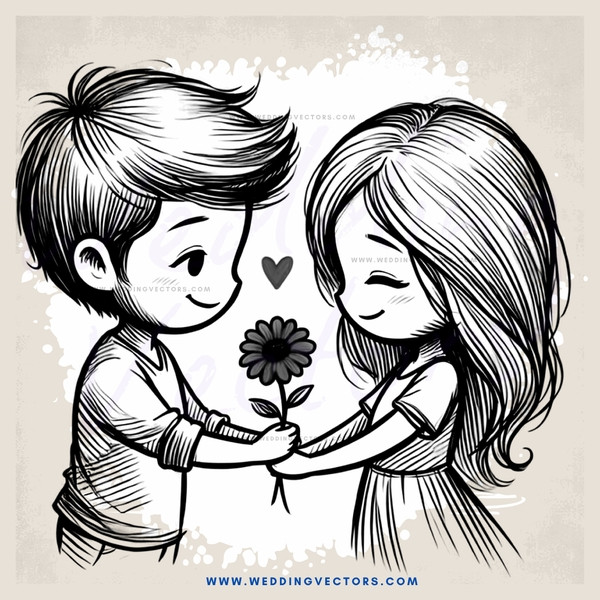 boy and girl hugging with flower in hand