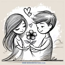 a boy and girl share a flower