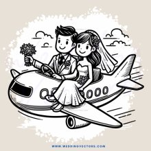 a couple on a plane, drawn in black and white
