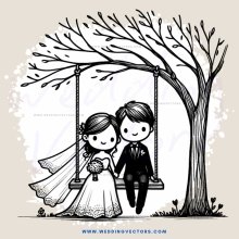 a bride and groom on swings