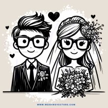 a couple's wedding illustration in black and white