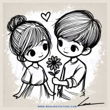 two children with love and flowers