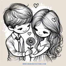 boy and girl hugging with flowers