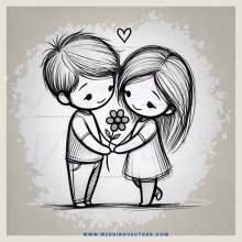 a boy and girl holding a flower