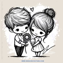 a boy and girl holding flowers