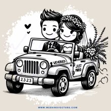 the couple is in a jeep