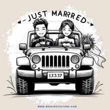 a black and white caricature celebrating marriage