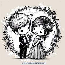a boy and girl standing inside an arch with flowers