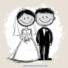 smiling couple in wedding attire