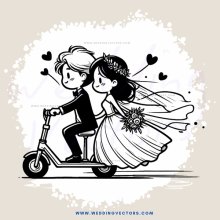 bride and groom on moped