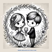 a boy and girl with flowers around them