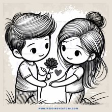 two children with a flower and heart in between them