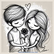 boy and girl hugging with flower