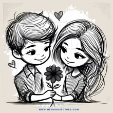 two children hugging with a flower and hearts