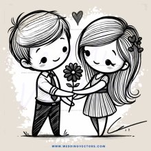 a boy and girl holding a flower