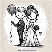 a couple holds balloons and flowers