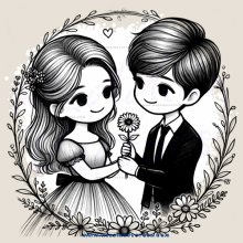 a boy and girl holding flower