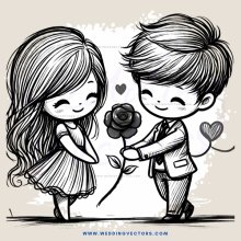 a boy and girl exchanging roses