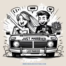 just married caricature illustration