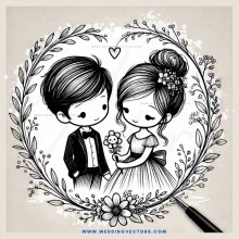 a boy and girl holding flowers inside a wreath heart
