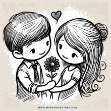 a boy and girl holding hands with a flower