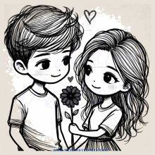 boy and girl with flower and heart