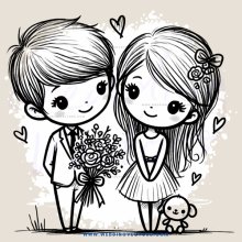 wedding and baby illustration in black and white