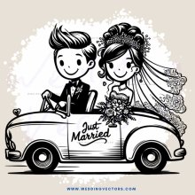 a car with a bride and groom in it