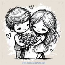 a boy and girl holding flowers