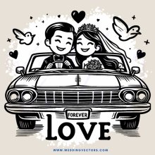 a couple in a car with "forever love" written under them