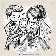 a newlywed couple with their baby