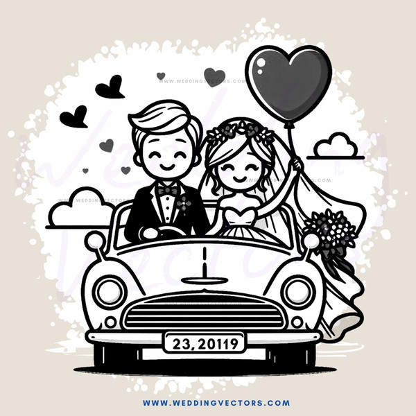 a wedding car ride cartoon