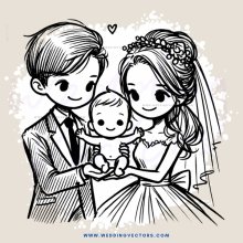 a newlywed couple with their child