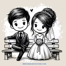 wedding couple sitting on bench