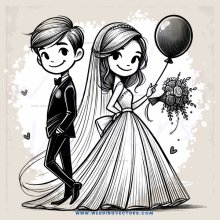bride and groom with balloon bouquet