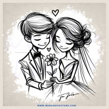 a cartoon picture of a man and woman holding flowers