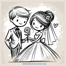 wedding couple cartoon picture on paper