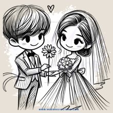 a bride and groom with a flower