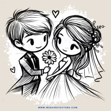 a bride and groom holding flowers
