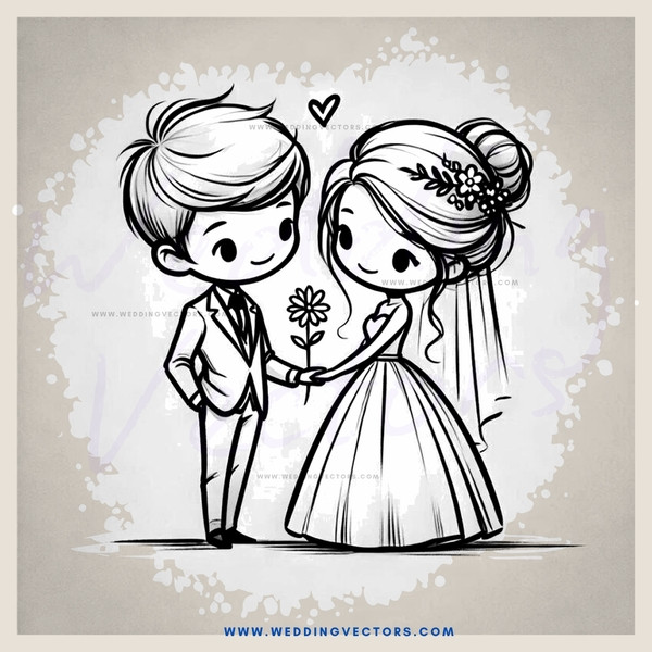 the bride and groom holding hands with flowers