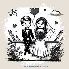 engagement picture of couple sitting outside on wall holding flowers