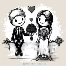 a man and woman on a wall holding flowers